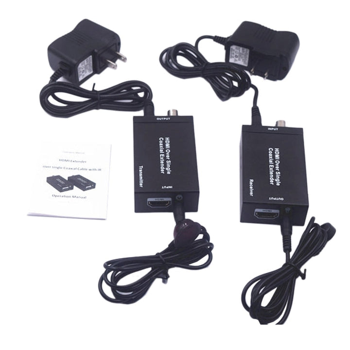 Lisslune | NK-C100IR 1080P HDMI over Single Coaxial Extender Transmitter + Receiver with IR Coaxial Cable, Signal Range up to 100 m (EU Plug)