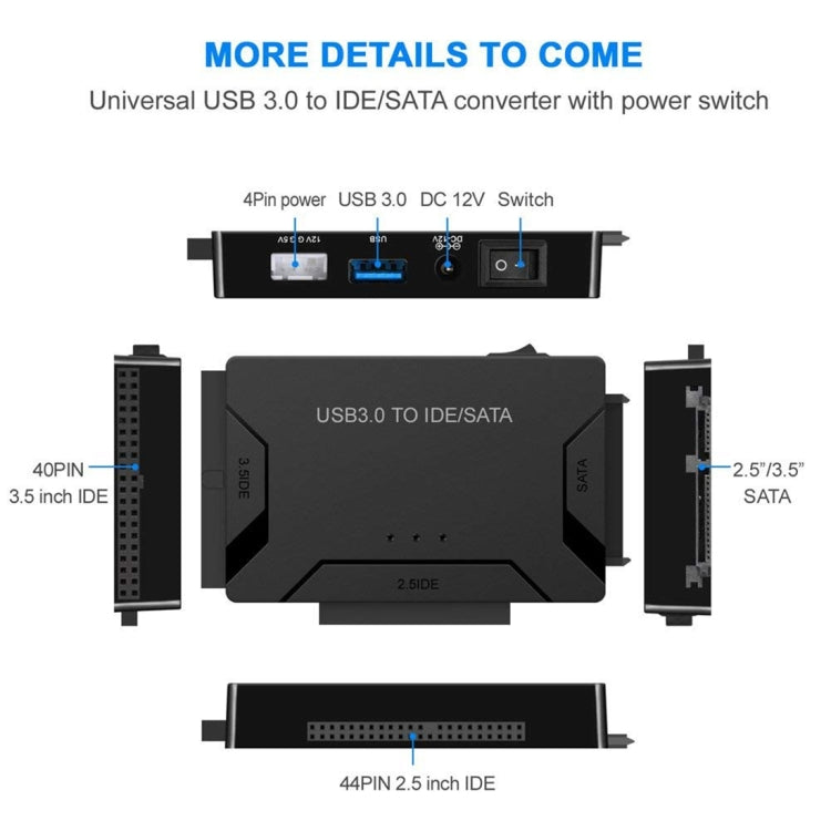 Lisslune | USB 3.0 to SATA / IDE hard drive converter adapter cable for 2.5 inch / 3.5 inch SATA IDE HDD, cable length: 1m
