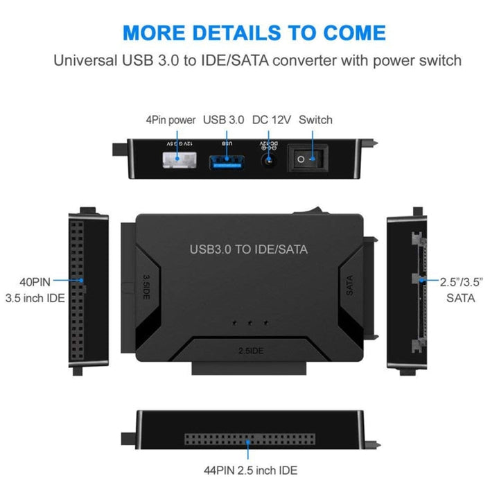 Lisslune | USB 3.0 to SATA / IDE hard drive converter adapter cable for 2.5 inch / 3.5 inch SATA IDE HDD, cable length: 1m