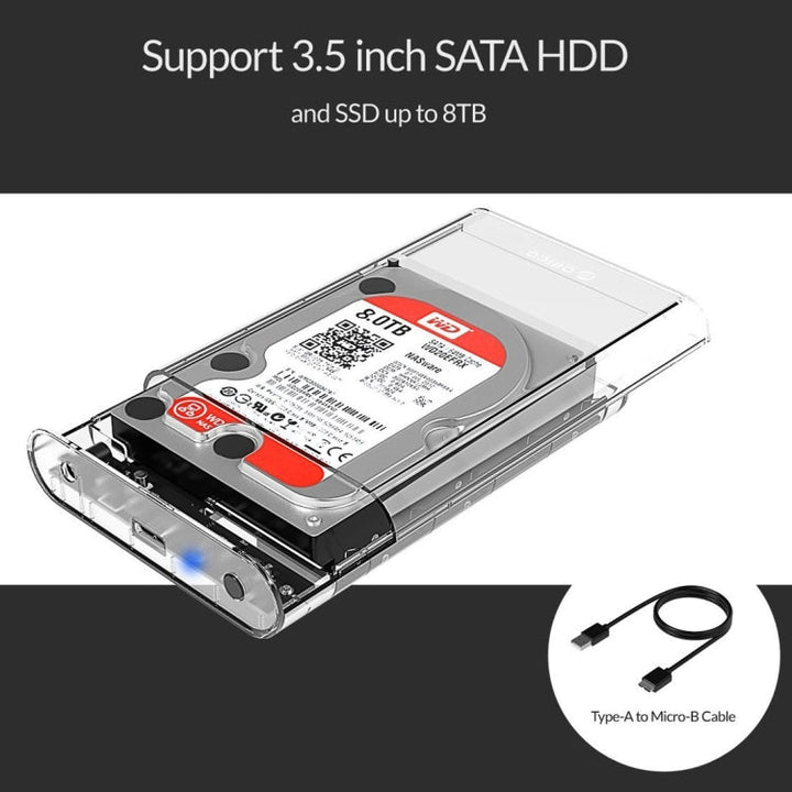 Lisslune | ORICO 3139U3 3.5 inch SATA HDD USB 3.0 Micro B External Hard Drive Enclosure Storage Enclosure (Transparent)
