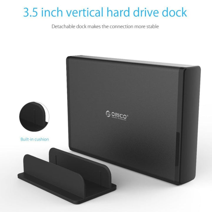 Lisslune | ORICO 7688U3 Vertical Aluminum External Hard Drive Enclosure Storage Box Hard Drive Dock for 3.5 Inch SATA HDD (Black)