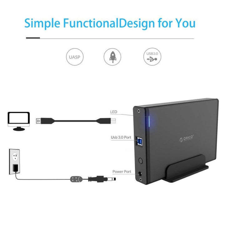 Lisslune | ORICO 7688U3 Vertical Aluminum External Hard Drive Enclosure Storage Box Hard Drive Dock for 3.5 Inch SATA HDD (Black)