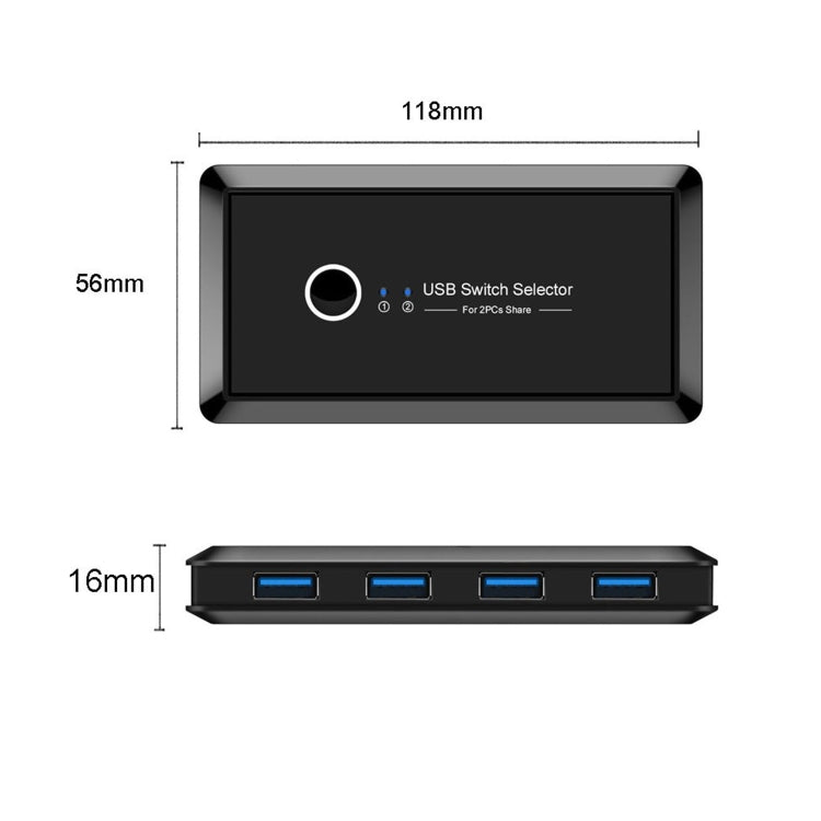 Lisslune | UK204V Driverless USB 3.0 Switch Selector 2 USB Ports Sharing 4 USB Ports Switch Adapter for Mouse, Keyboard, Printer