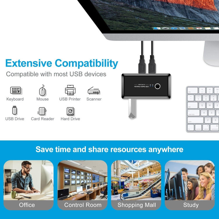 Lisslune | UK204V Driverless USB 3.0 Switch Selector 2 USB Ports Sharing 4 USB Ports Switch Adapter for Mouse, Keyboard, Printer
