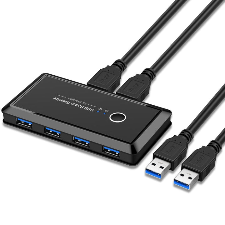 Lisslune | UK204V Driverless USB 3.0 Switch Selector 2 USB Ports Sharing 4 USB Ports Switch Adapter for Mouse, Keyboard, Printer