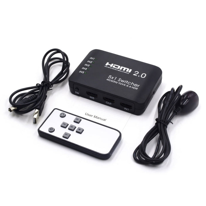 Lisslune | AYS-51V20 HDMI 2.0 5x1 4K Ultra HD Switch Splitter (Black)