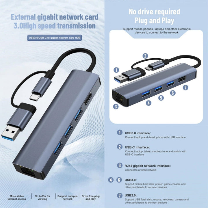 Lisslune | BYL-2208TU 5 in 2 USB + USB-C / Type-C to USB Multifunctional Docking Station HUB Adapter