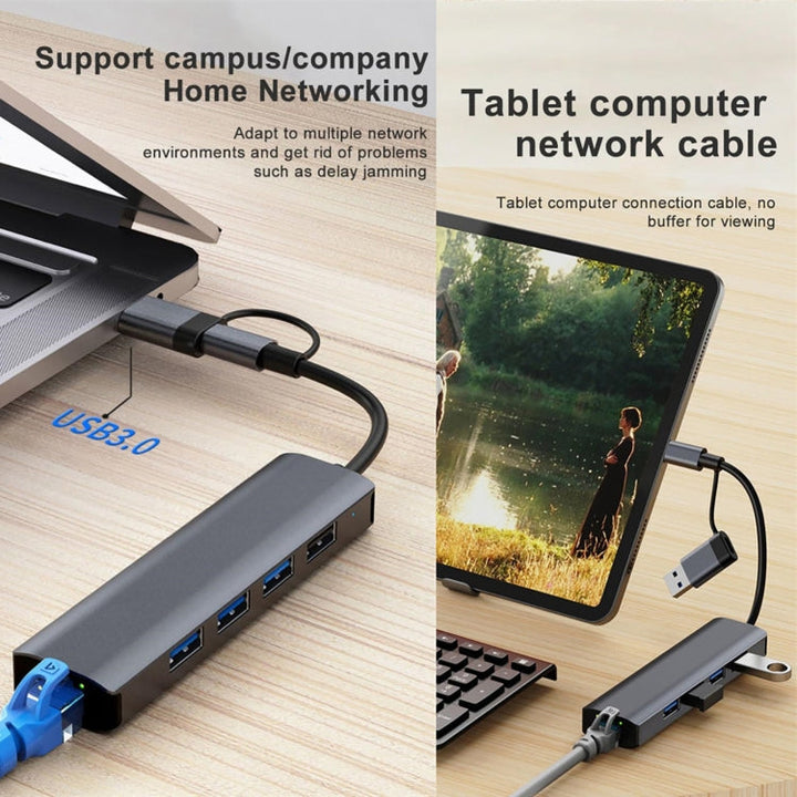 Lisslune | BYL-2208TU 5 in 2 USB + USB-C / Type-C to USB Multifunctional Docking Station HUB Adapter