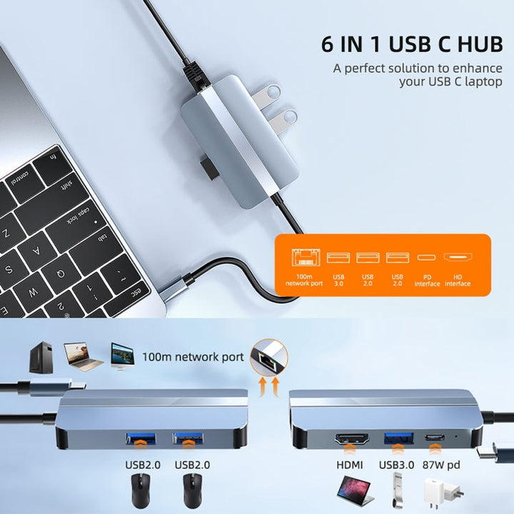 Lisslune | BYL-2203 6 in 1 USB-C / Type-C to USB Multifunctional Docking Station HUB Adapter