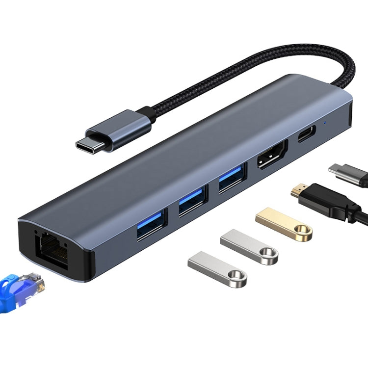 Lisslune | BYL-2210 6 in 1 USB-C / Type-C to USB Multifunctional Docking Station HUB Adapter with 1000M Network Connection