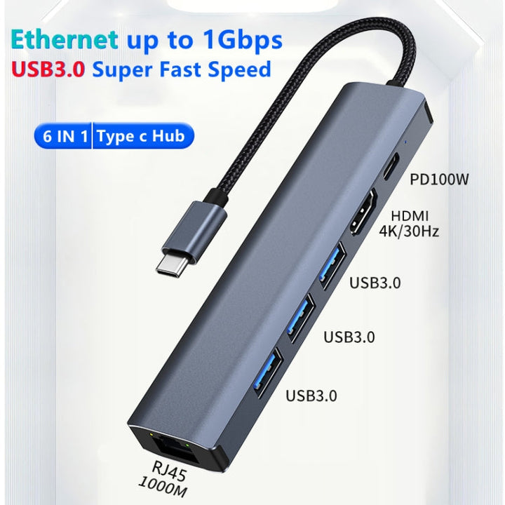 Lisslune | BYL-2210 6 in 1 USB-C / Type-C to USB Multifunctional Docking Station HUB Adapter with 1000M Network Connection