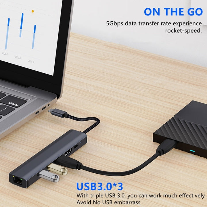 Lisslune | BYL-2210 6 in 1 USB-C / Type-C to USB Multifunctional Docking Station HUB Adapter with 1000M Network Connection
