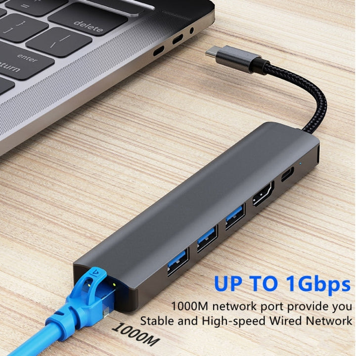 Lisslune | BYL-2210 6 in 1 USB-C / Type-C to USB Multifunctional Docking Station HUB Adapter with 1000M Network Connection