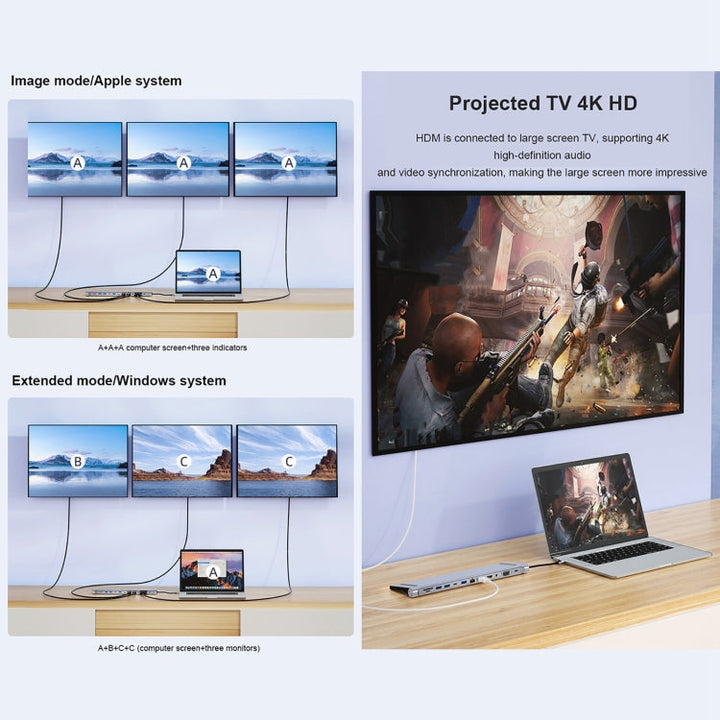 Lisslune | BYL-2003U2 12 in 1 USB-C / Type-C to USB Multifunctional Docking Station HUB Adapter