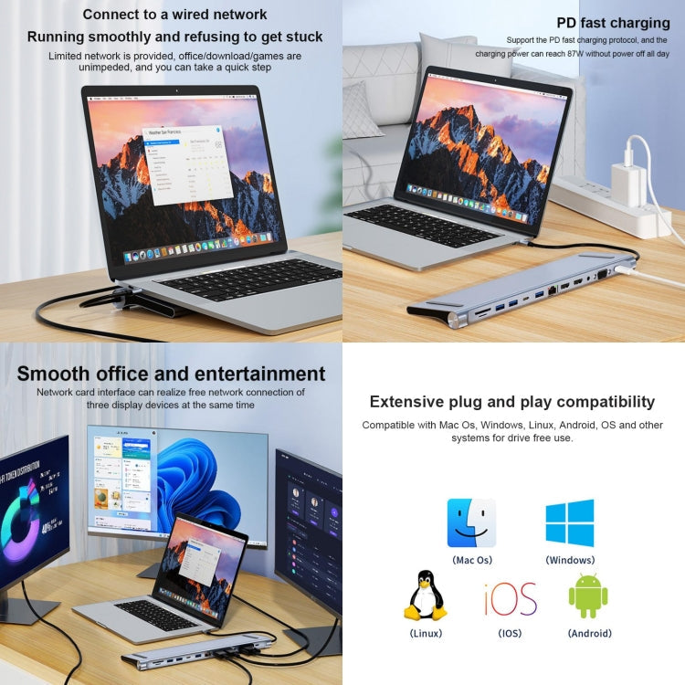 Lisslune | BYL-2003U2 12 in 1 USB-C / Type-C to USB Multifunctional Docking Station HUB Adapter