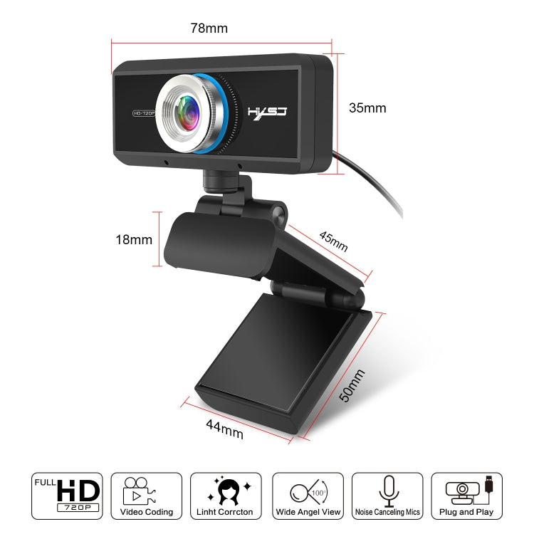 Lisslune | HXSJ S90 30fps 1 Megapixel 720P HD Webcam for Desktop / Laptop / Android TV, with 8m noise-cancelling microphone, Cable length: 1.5m