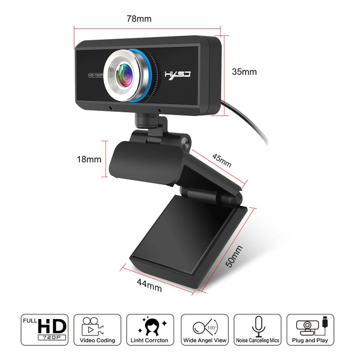 Lisslune | HXSJ S90 30fps 1 Megapixel 720P HD Webcam for Desktop / Laptop / Android TV, with 8m noise-cancelling microphone, Cable length: 1.5m