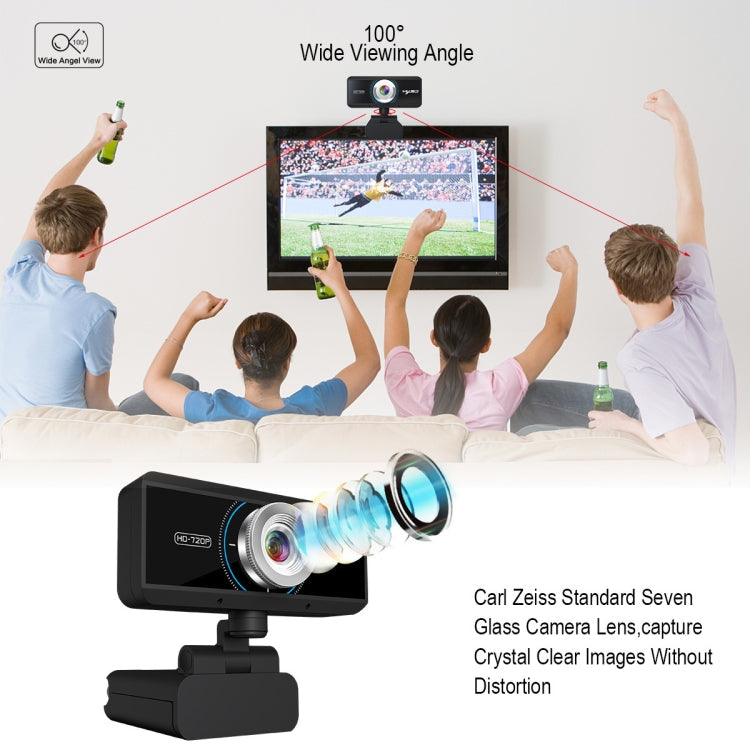 Lisslune | HXSJ S90 30fps 1 Megapixel 720P HD Webcam for Desktop / Laptop / Android TV, with 8m noise-cancelling microphone, Cable length: 1.5m
