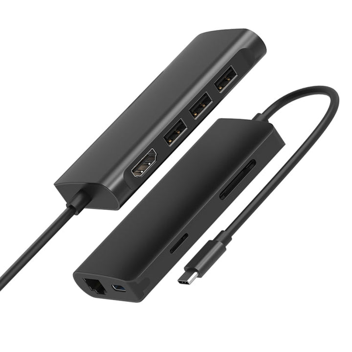 Lisslune | 9591C 8 In 1 USB 3.0 x3 + SD / TF Card + HDMI + RJ45 + Type-C / USB-C (PD) Multifunctional HUB Converter Dock Station (Black)