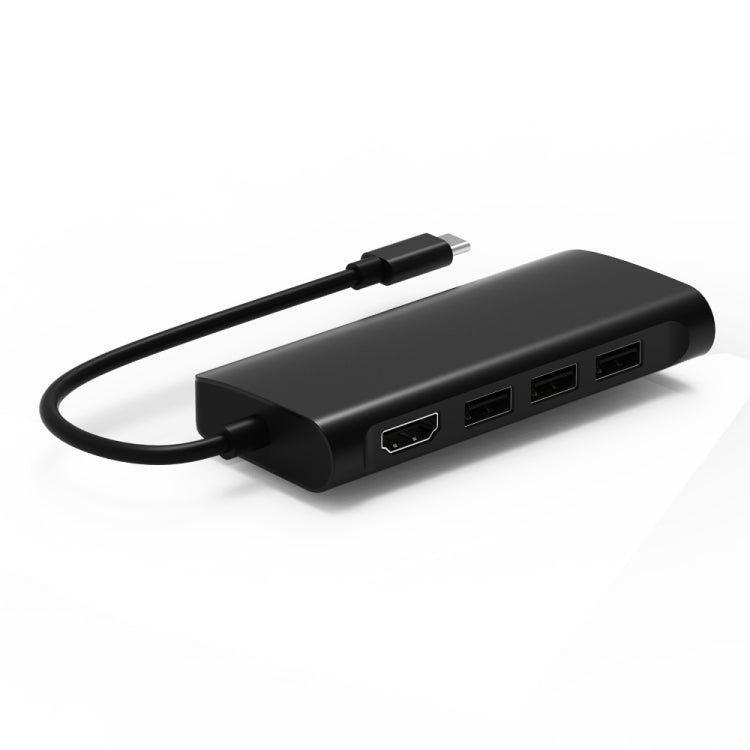 Lisslune | 9591C 8 In 1 USB 3.0 x3 + SD / TF Card + HDMI + RJ45 + Type-C / USB-C (PD) Multifunctional HUB Converter Dock Station (Black)