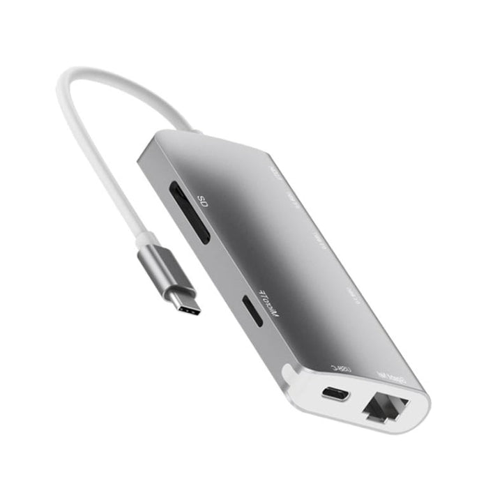 Lisslune | 9591C 8 In 1 USB 3.0 x3 + SD / TF card + HDMI + RJ45 + Type-C / USB-C (PD) Multi-function HUB Converter Dock Station (Silver)