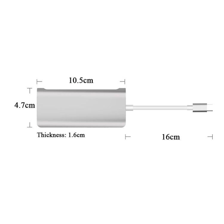 Lisslune | 9591C 8 In 1 USB 3.0 x3 + SD / TF card + HDMI + RJ45 + Type-C / USB-C (PD) Multi-function HUB Converter Dock Station (Silver)