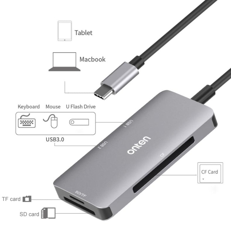 Lisslune | Onten 91882 5 In 1 USB3.0 x3 + SD + TF + CF Type-C / USB-C OTG Multifunction Card Reader