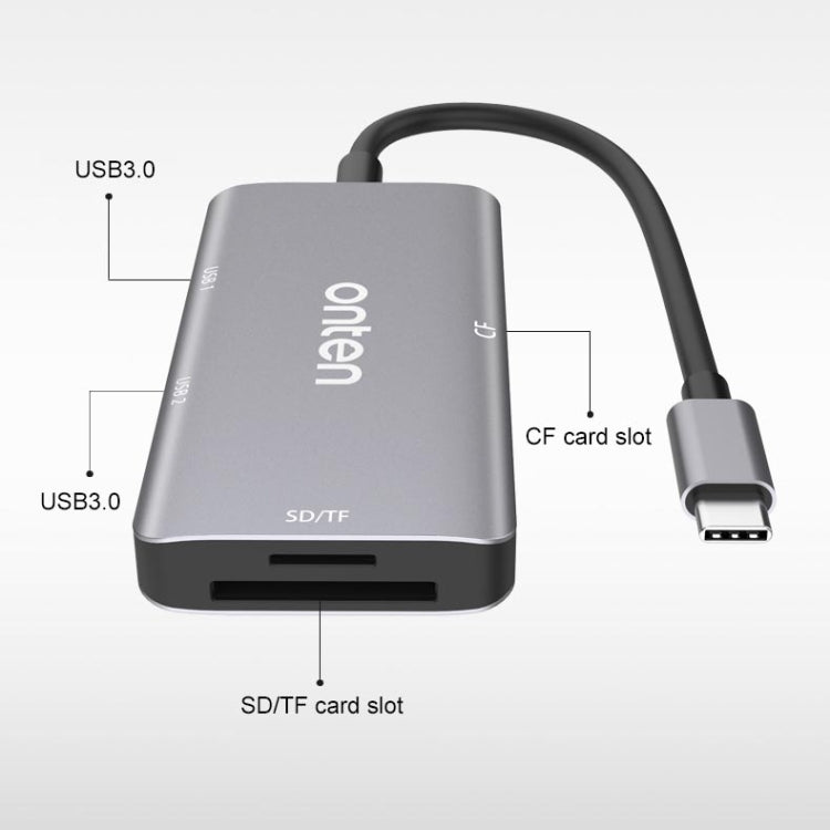 Lisslune | Onten 91882 5 In 1 USB3.0 x3 + SD + TF + CF Type-C / USB-C OTG Multifunction Card Reader