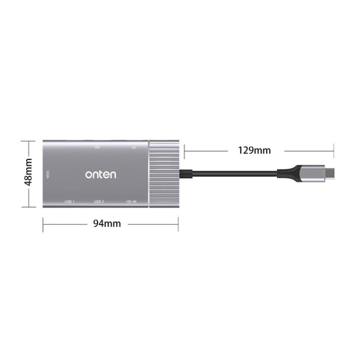 Lisslune | Onten 95113 8 In 1 USB 3.0 x2 + SD / TF + HDMI / VGA + 3.5mm Jack + Type-C / USB-C (PD 3.0) Multifunction HUB Converter Docking Station