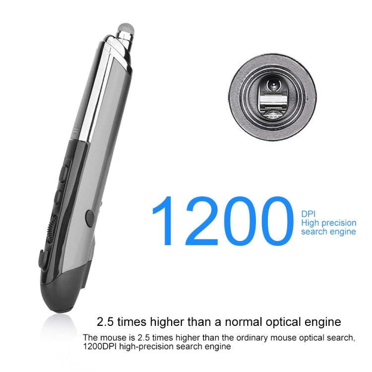 Lisslune | PR-08 6-Button Smart Wireless Optical Mouse with Stylus Pen & Laser Function (Gray)