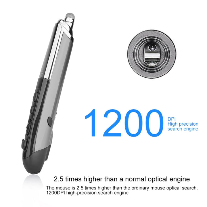 Lisslune | PR-08 6-Button Smart Wireless Optical Mouse with Stylus Pen & Laser Function (Gray)
