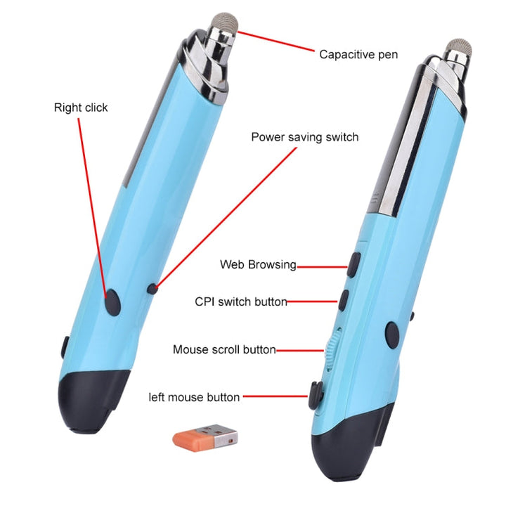 Lisslune | PR-08 6-Button Smart Wireless Optical Mouse with Stylus Pen & Laser Function (Blue)