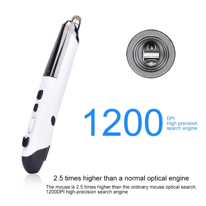 Lisslune | PR-08 6-Button Smart Wireless Optical Mouse with Stylus Pen & Laser Function (White)