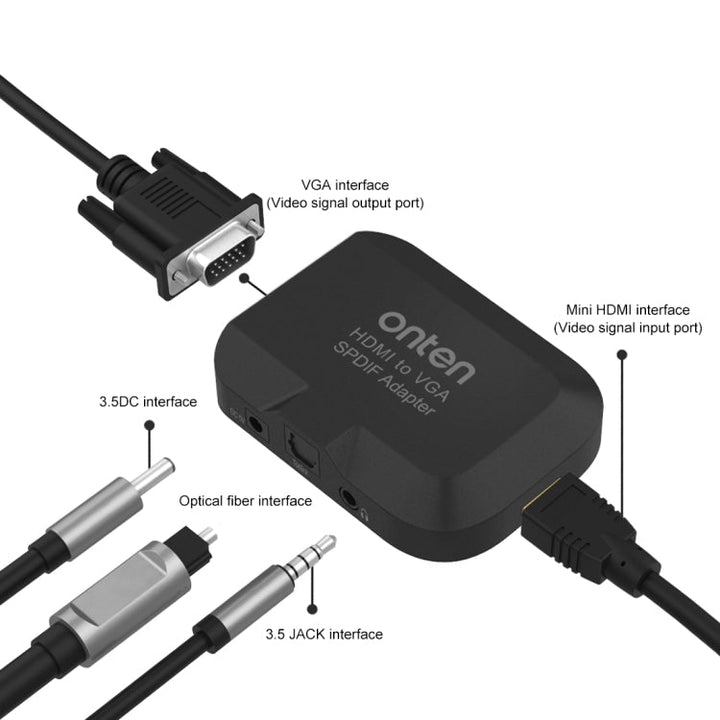 Lisslune | Onten 35165 HDMI to VGA + optical audio converter for speakers / TV / computer