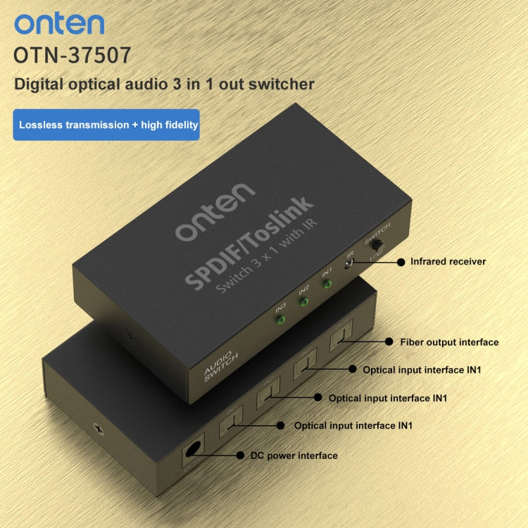 Lisslune | Onten 37507 Digital Optical Audio 3 In 1 Out Switcher Speaker Connection