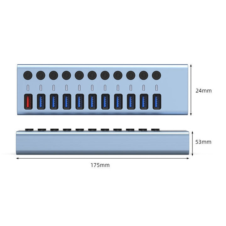 Lisslune | 11 in 1 USB 3.0 HUB splitter with independent switch & 12V 4A power supply