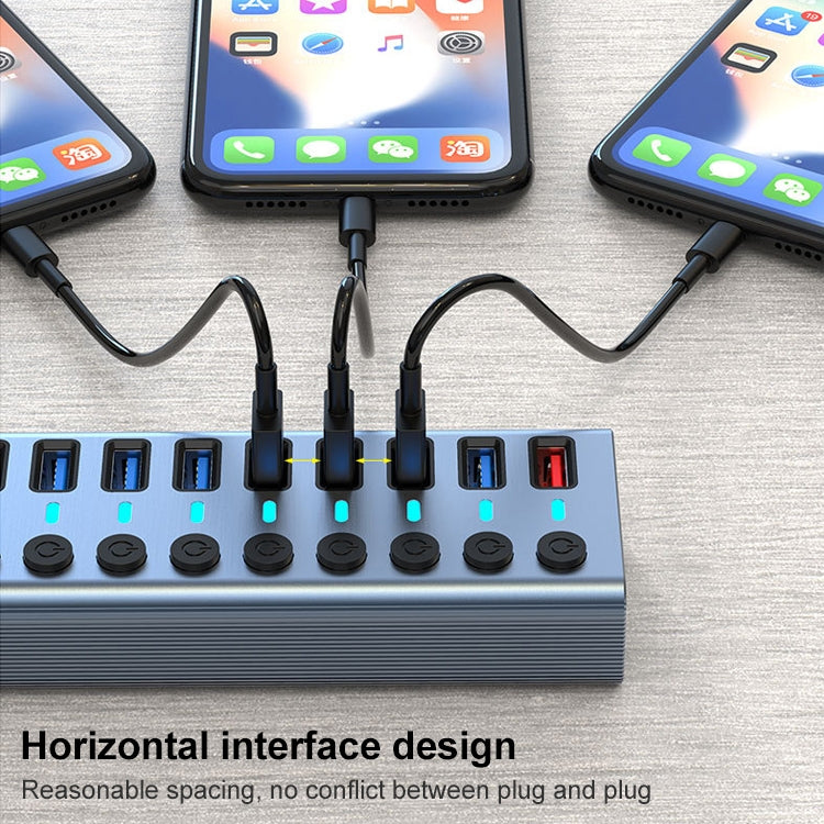 Lisslune | 11 in 1 USB 3.0 HUB splitter with independent switch & 12V 4A power supply