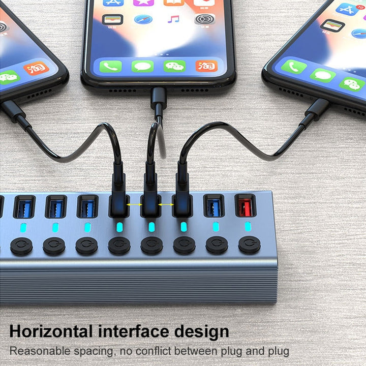 Lisslune | 11 in 1 USB 3.0 HUB splitter with independent switch & 12V 4A power supply