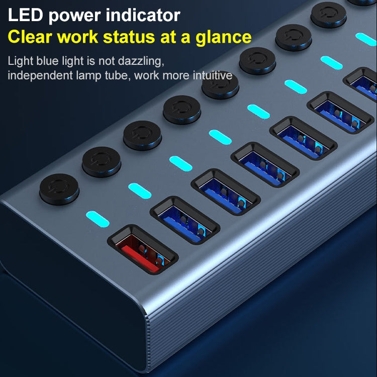 Lisslune | 11 in 1 USB 3.0 HUB splitter with independent switch & 12V 4A power supply