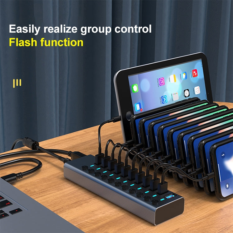 Lisslune | 11 in 1 USB 3.0 HUB splitter with independent switch & 12V 4A power supply