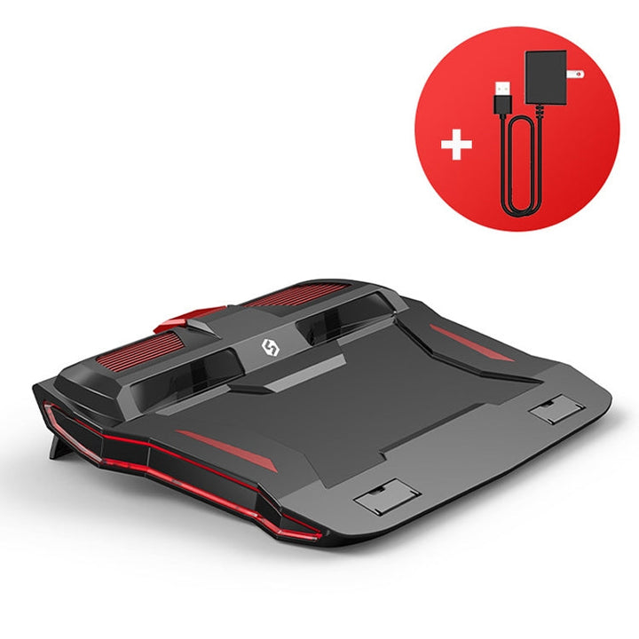 Lisslune | SSRQ-021S Red Light + Adapter Version Flank Glowing Dual-Fan Laptop Cooler Two-Speed Adjustable Computer Base for Laptops Under 18 Inches, US Plug