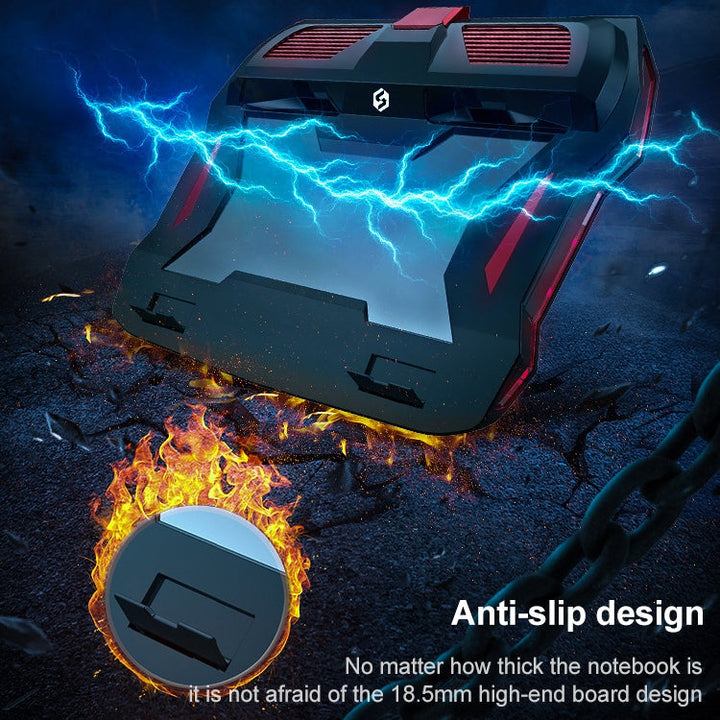 Lisslune | SSRQ-021S Red Light Version Edge-Incoming Double-Fan Laptop Cooler Two-Speed Adjustable Computer Base for Laptops Under 18 Inches