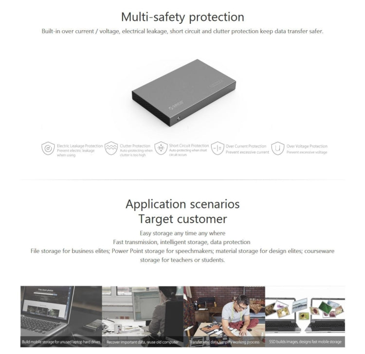Lisslune | ORICO 2518S3 USB3.0 External Hard Drive Enclosure Storage Case for 7mm & 9.5mm 2.5 Inch SATA HDD / SSD (Gray)