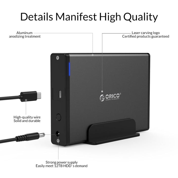 Lisslune | ORICO 7688C3 8TB 3.5 Inch USB-C / Type-C Mobile HDD Enclosure with Removable Base, Cable Length: 1m