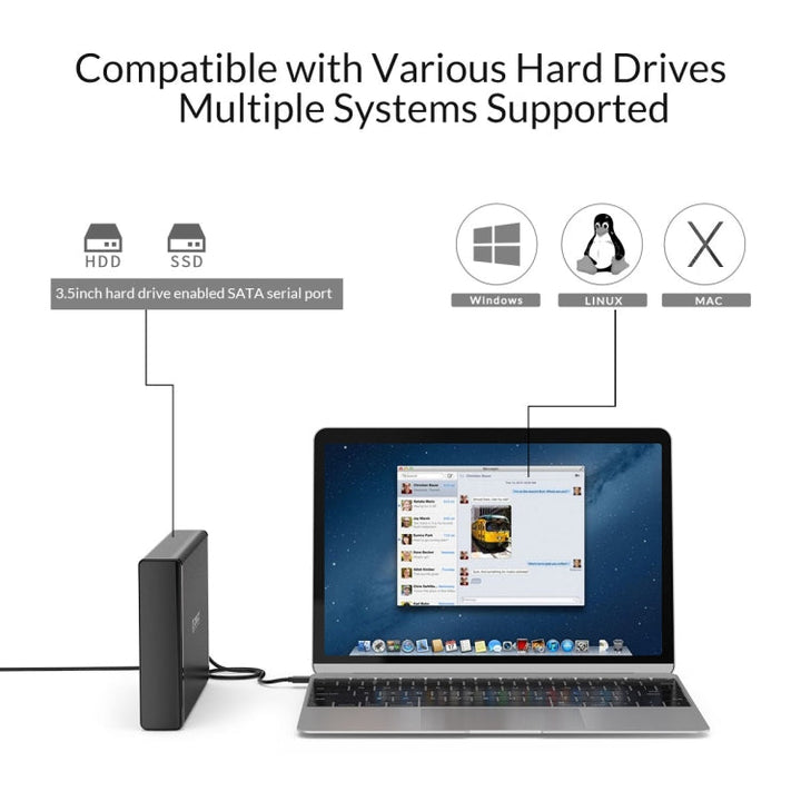 Lisslune | ORICO 7688C3 8TB 3.5 Inch USB-C / Type-C Mobile HDD Enclosure with Removable Base, Cable Length: 1m