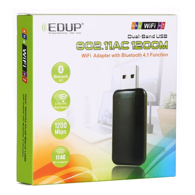 Lisslune | EDUP EP-AC1681 2 in 1 AC1200Mbps 2.4GHz & 5.8GHz Dual Band USB WiFi Adapter External Network Card with Bluetooth 4.1 Function