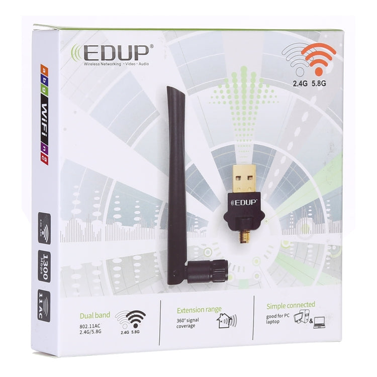 Lisslune | EDUP EP-AC1669 AC1300Mbps 2.4GHz & 5.8GHz Dual Band USB WiFi Adapter External Network Card with 2dbi Antenna