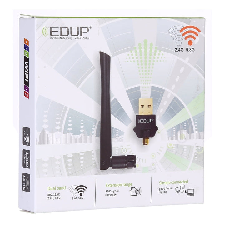 Lisslune | EDUP EP-AC1669 AC1300Mbps 2.4GHz & 5.8GHz Dual Band USB WiFi Adapter External Network Card with 2dbi Antenna