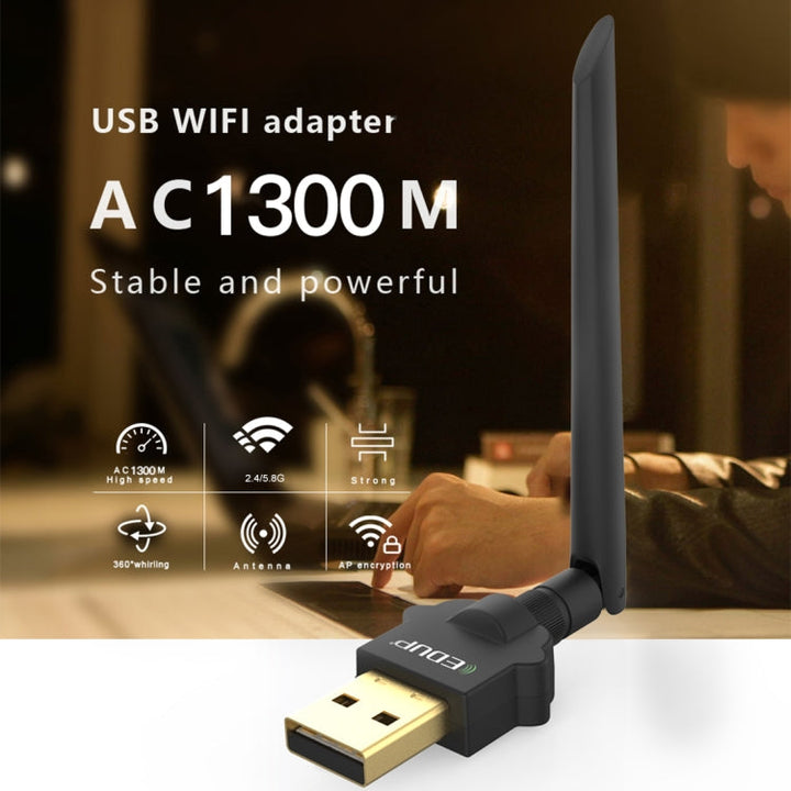 Lisslune | EDUP EP-AC1669 AC1300Mbps 2.4GHz & 5.8GHz Dual Band USB WiFi Adapter External Network Card with 2dbi Antenna