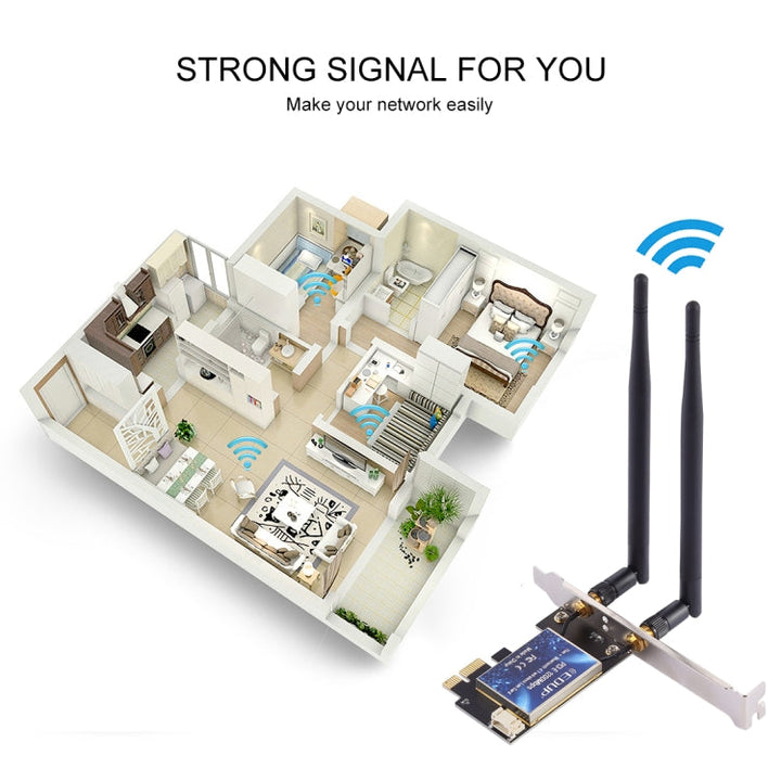 Lisslune | EDUP EP-9620 2 in 1 AC1200Mbps 2.4GHz & 5.8GHz Dual Band PCI-E 2 Antenna WiFi Adapter External Network Card + Bluetooth